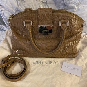 Jimmy Choo embossed croc leather Carmel brown tote satchel bag